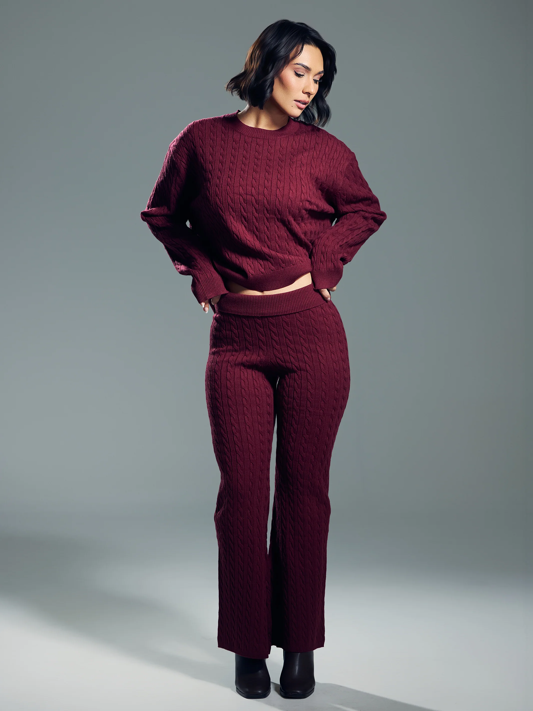 Cable Knit Fold Over Flare Pants - Image 7