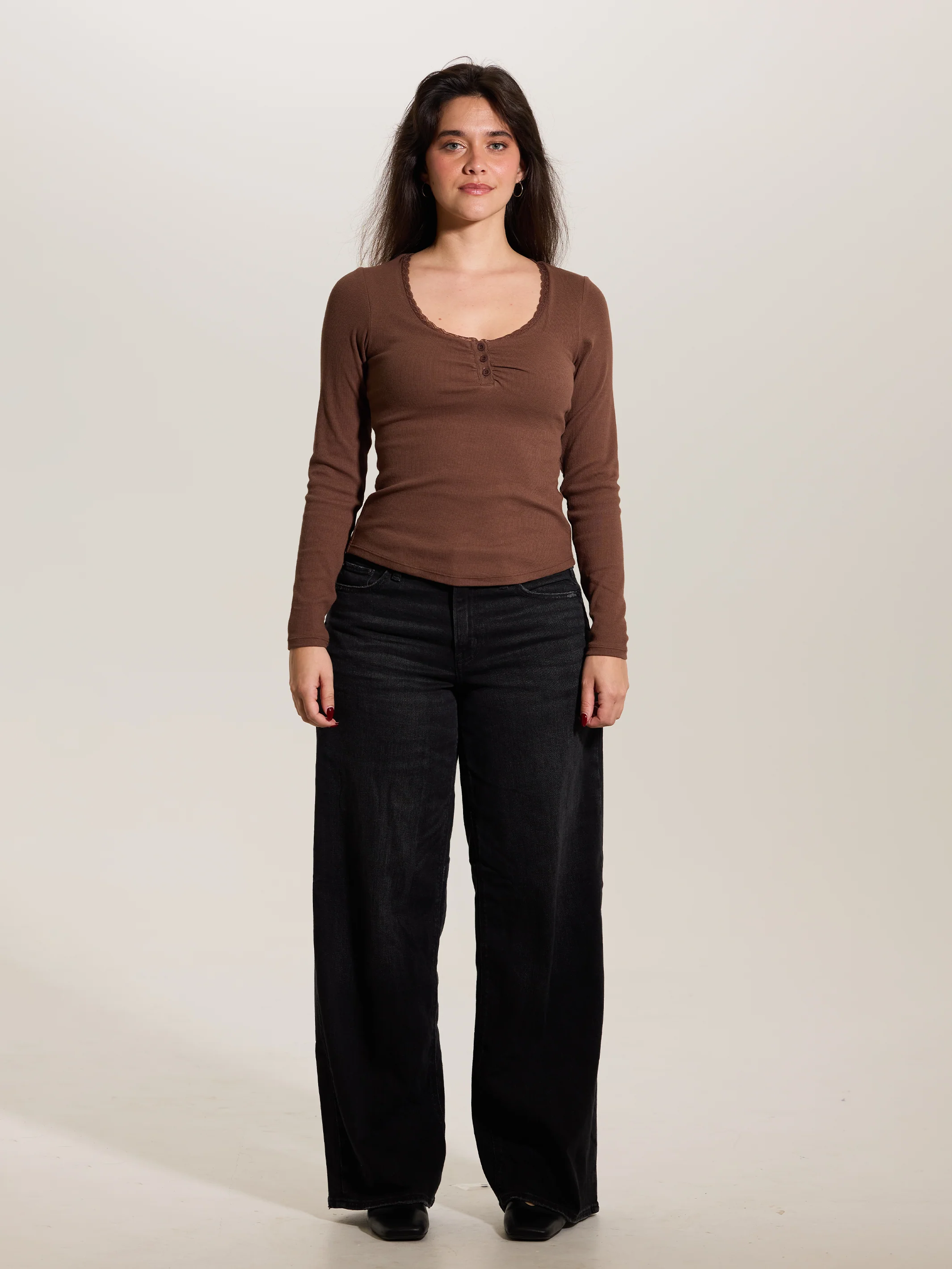 Lace Trim Henley Long Sleeve - Image 15