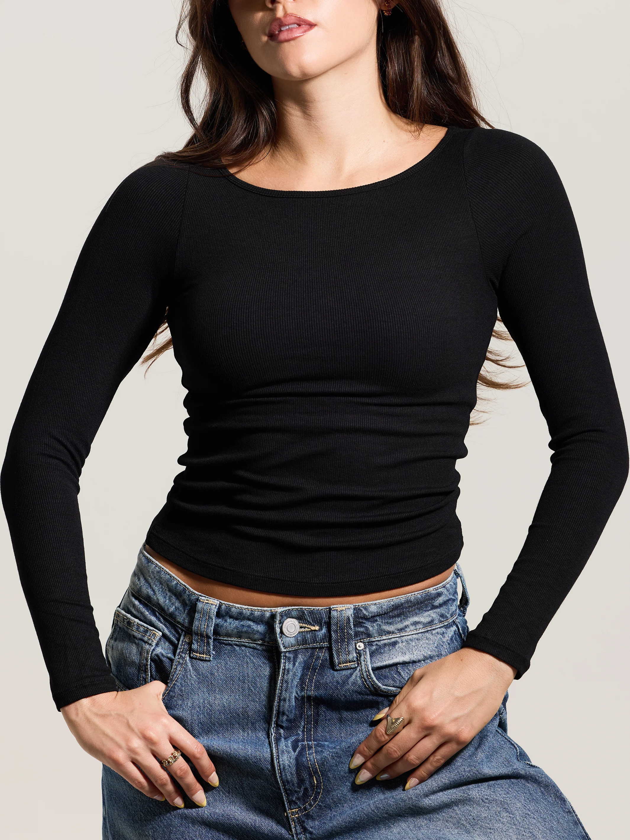 Ribbed Boat Neck Braless Long Sleeve - Image 10