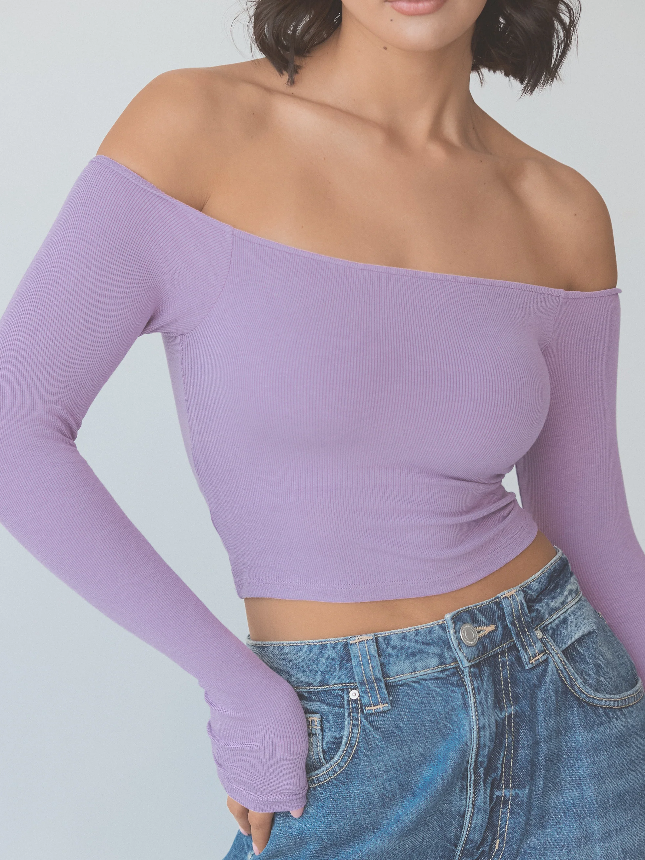 Ribbed Off The Shoulder Long Sleeve Crop - Image 14