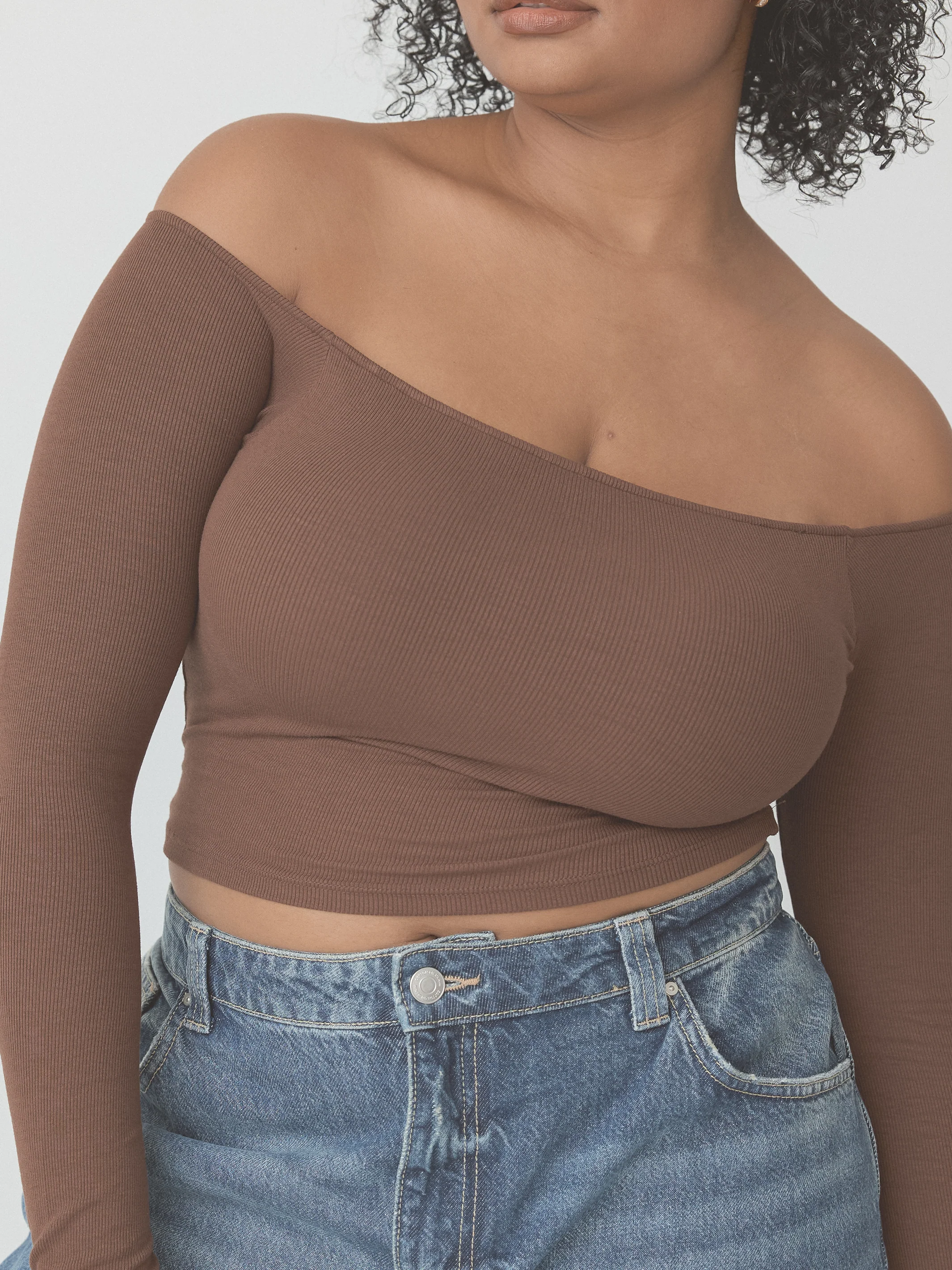 Ribbed Off The Shoulder Long Sleeve Crop - Image 8